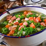 stock pot full of venison sausage kale soup