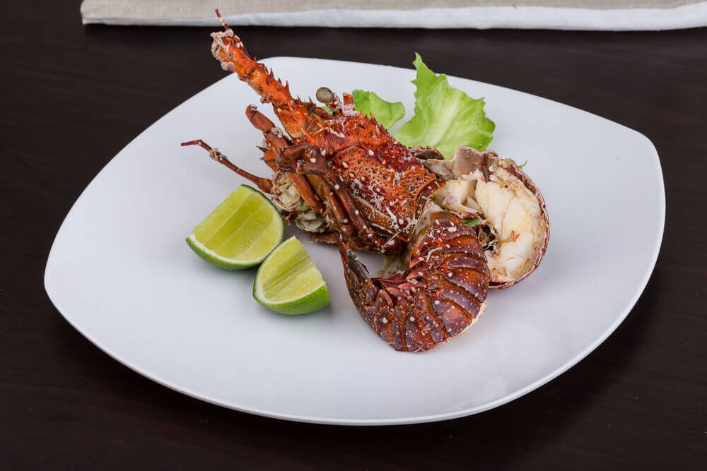 Grilled Spiny Lobster with Tomato Basil Butter